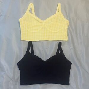 Yellow Plaid and Black Bralettes